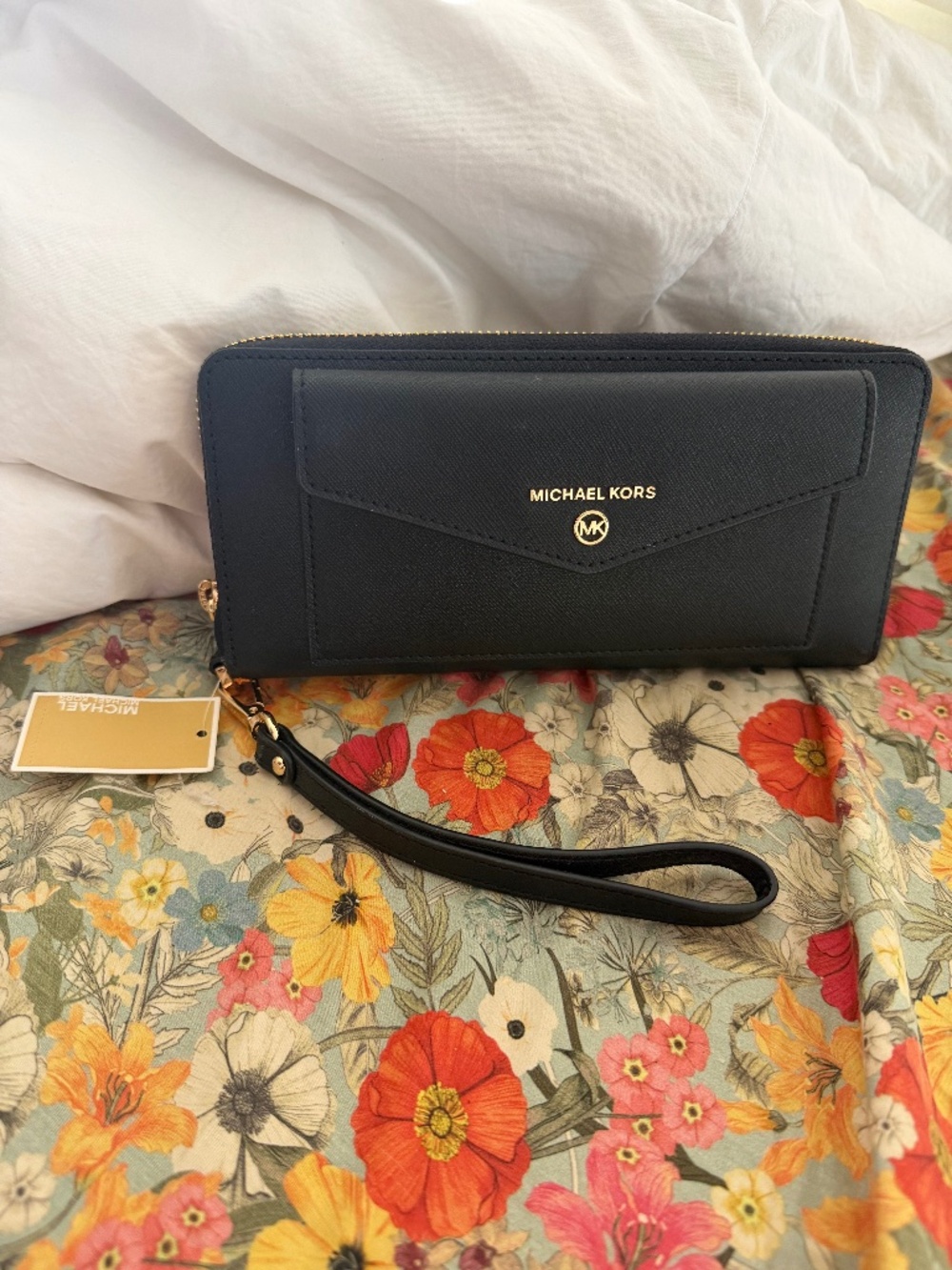 NEW Michael Kors Jet Set Charm Large Leather Travel Wallet Wristlet - Black